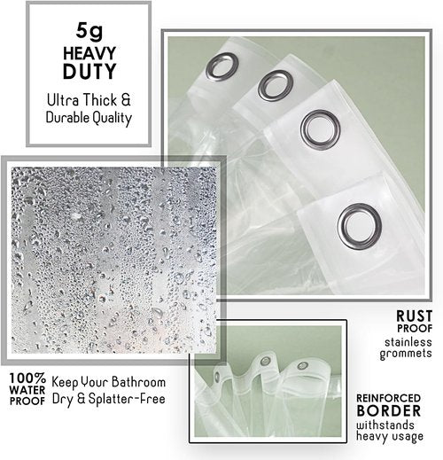 Clara Clark Shower Curtain Liner - Waterproof PEVA, Lightweight, 72x72 with 3 Magnets