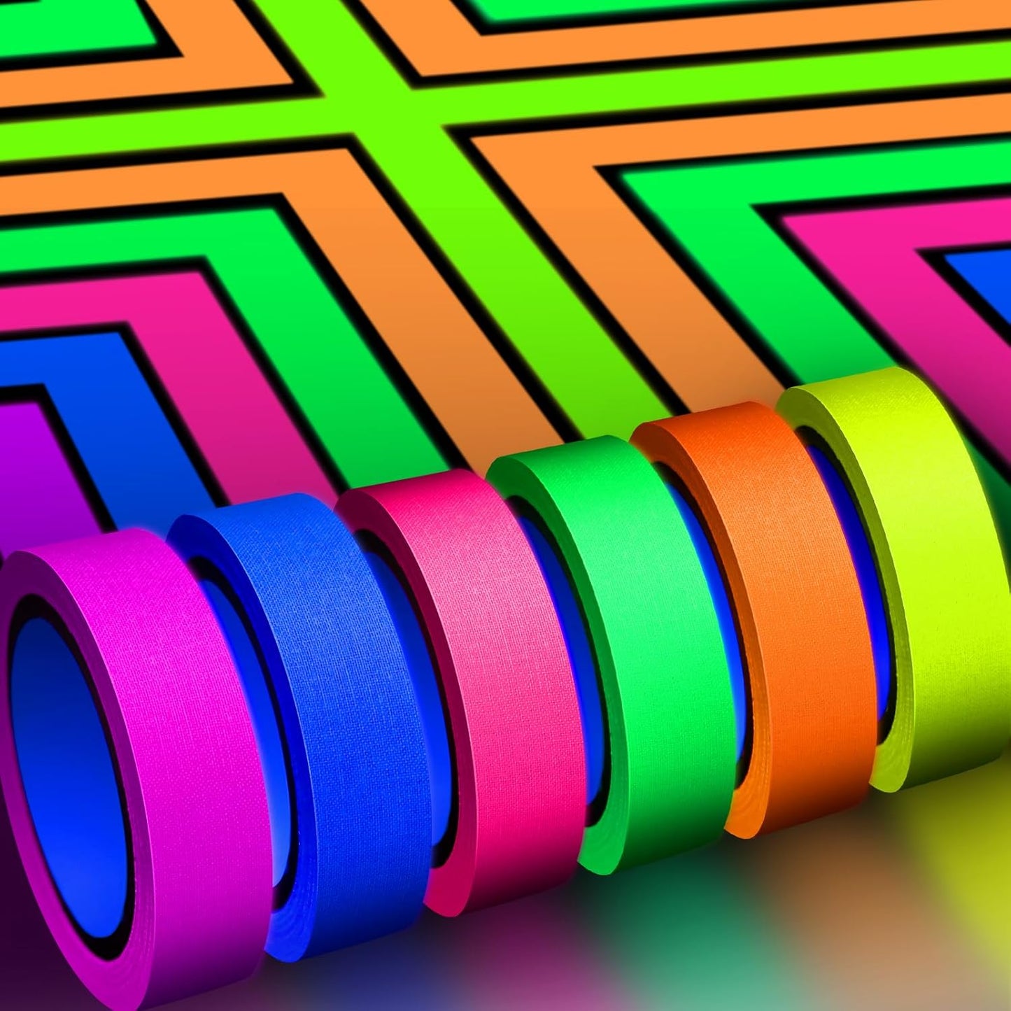 Whaline Neon Gaffer Cloth Tape - Fluorescent UV Blacklight Tape for Parties | 0.6 Inch x 16.5 Feet