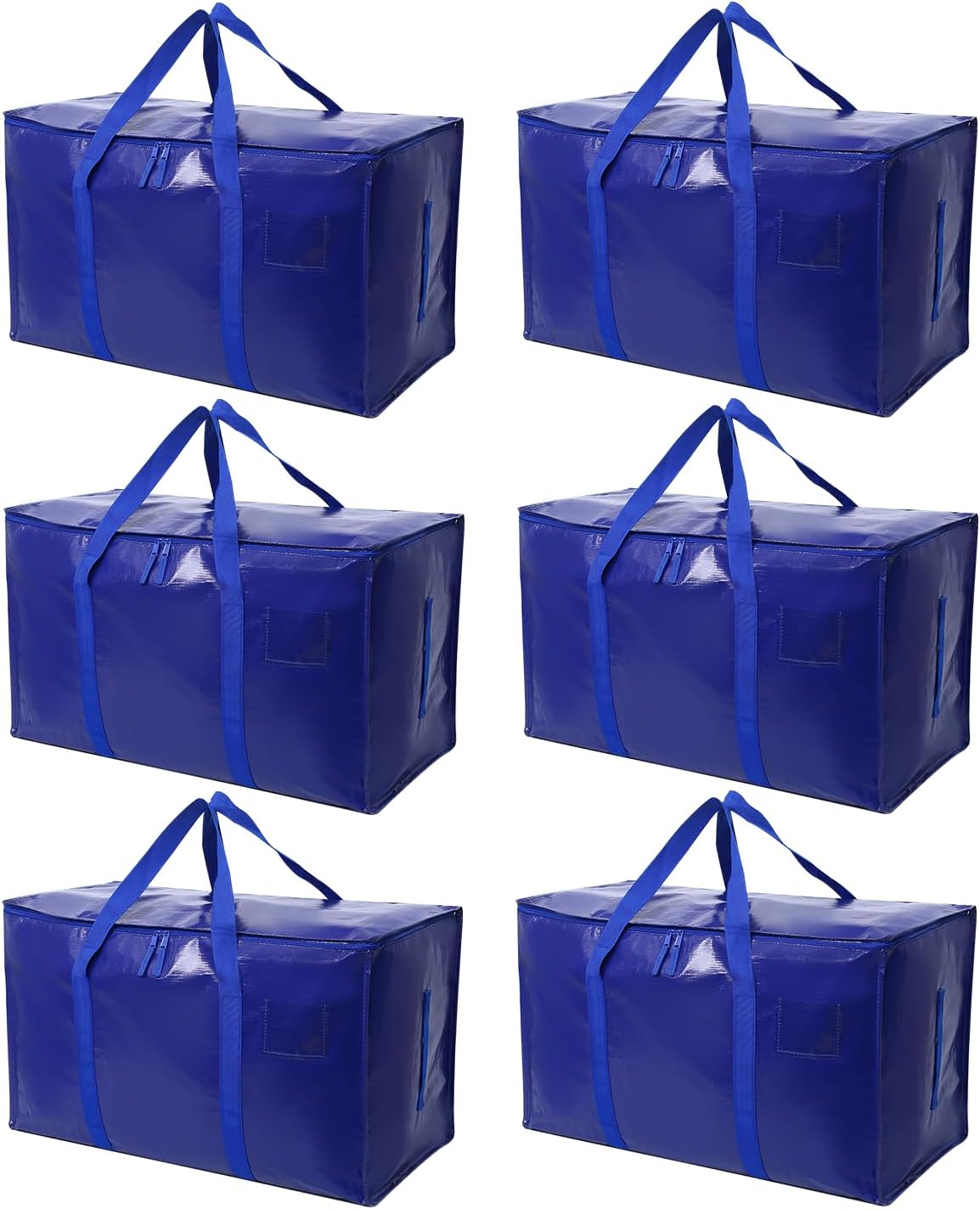 Skiennix Heavy-Duty Extra Large Moving Bags - Waterproof Storage Totes with Handles & Zippers | 6 Pack (Blue)