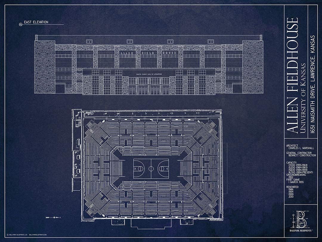 Ballpark Blueprints Allen Fieldhouse Blueprint-Style Print
