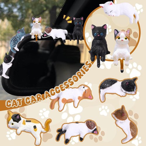 Exasinine Mini Cat Car Accessories - Cute Dashboard Decor & Rear View Mirror Gift | 10 Pcs Set