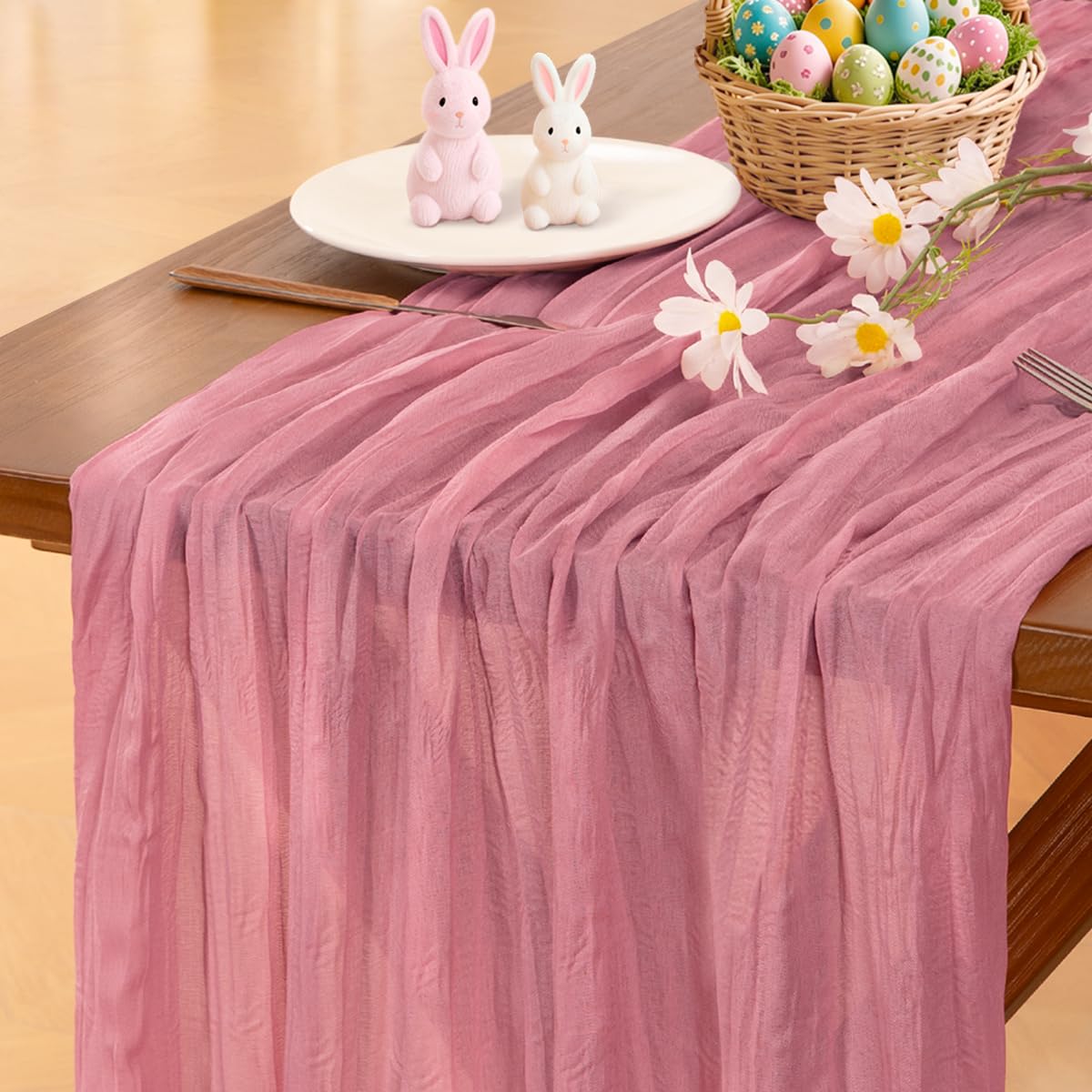 Socomi Mauve Cheesecloth Table Runner Boho Rustic Easter Spring Gauze 120 inch 10FT Cheese Cloth Runner for Wedding Party Baby Shower Birthday Home Decor Holiday Decorations