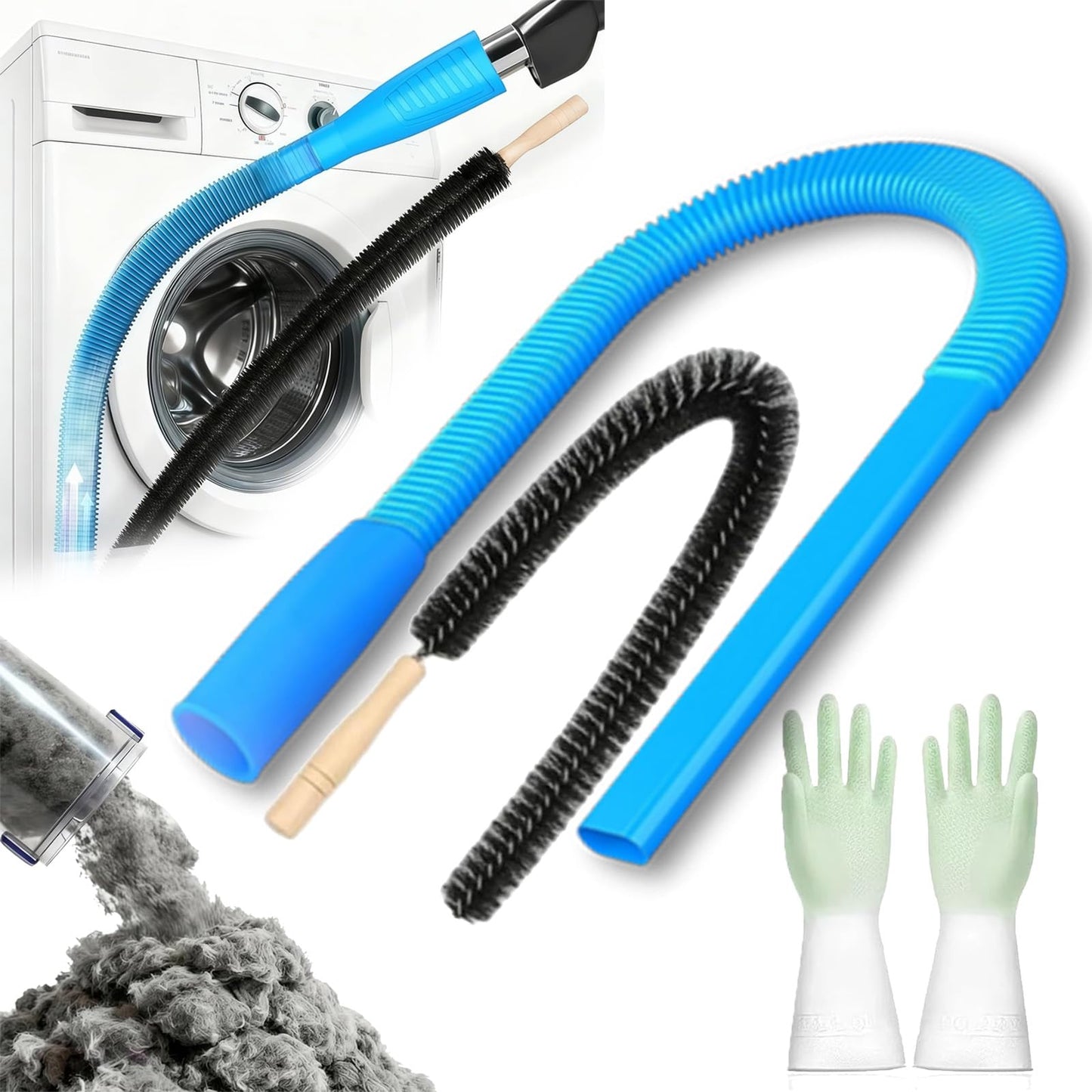 2026 Upgraded Dryer Vacuum Hose Attachment Compatible with All Vacuum Cleaner, Universal Dryer Vent Cleaner Kit, Dryer Lint Vac Attachment, Deep Cleaning Tools for Clogged Ducts & Lint Removal