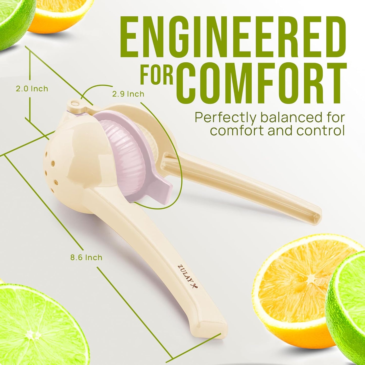 Zulay Kitchen 2-in-1 Lemon Squeezer - Sturdy Manual Juicer for Maximum Juice Extraction - Cream/Lavender
