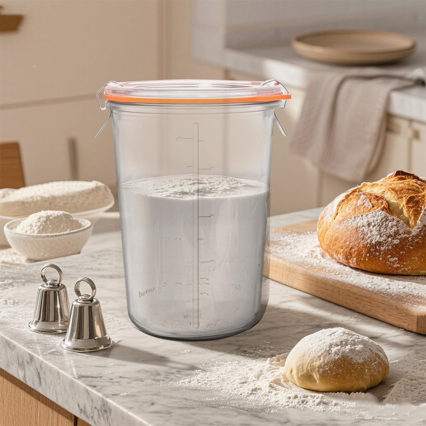 PYVYLO Glass Sourdough Starter Jar,27oz Wide Mouth Jars for Sourdough Starter,Airtight Food Storage Containers with Glass Lid for Bread Baking Supplies