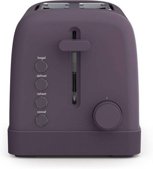 Bella 2 Slice Toaster - 6 Shade Settings, Reheat & Bagel Functions, Removable Crumb Tray, 900 Watt, Plum