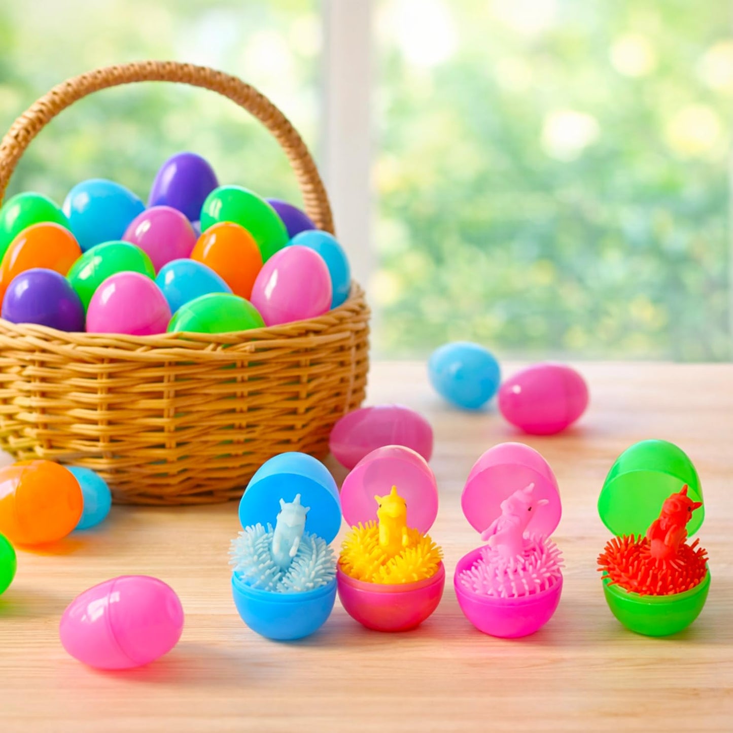 Yunfan 24 Pack Prefilled Easter Eggs with Dinosaur Stretchy Strings Fidget Toys Stress Reliever Sensory Squeeze Toys for Easter Basket Stuffers Egg Hunt Party Favors Birthday Gifts