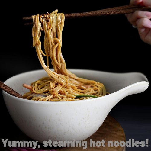 Artena Ramen Bowl Set - 42oz Ceramic Noodle Bowl with Chopsticks | Large White Soup & Pasta Bowl