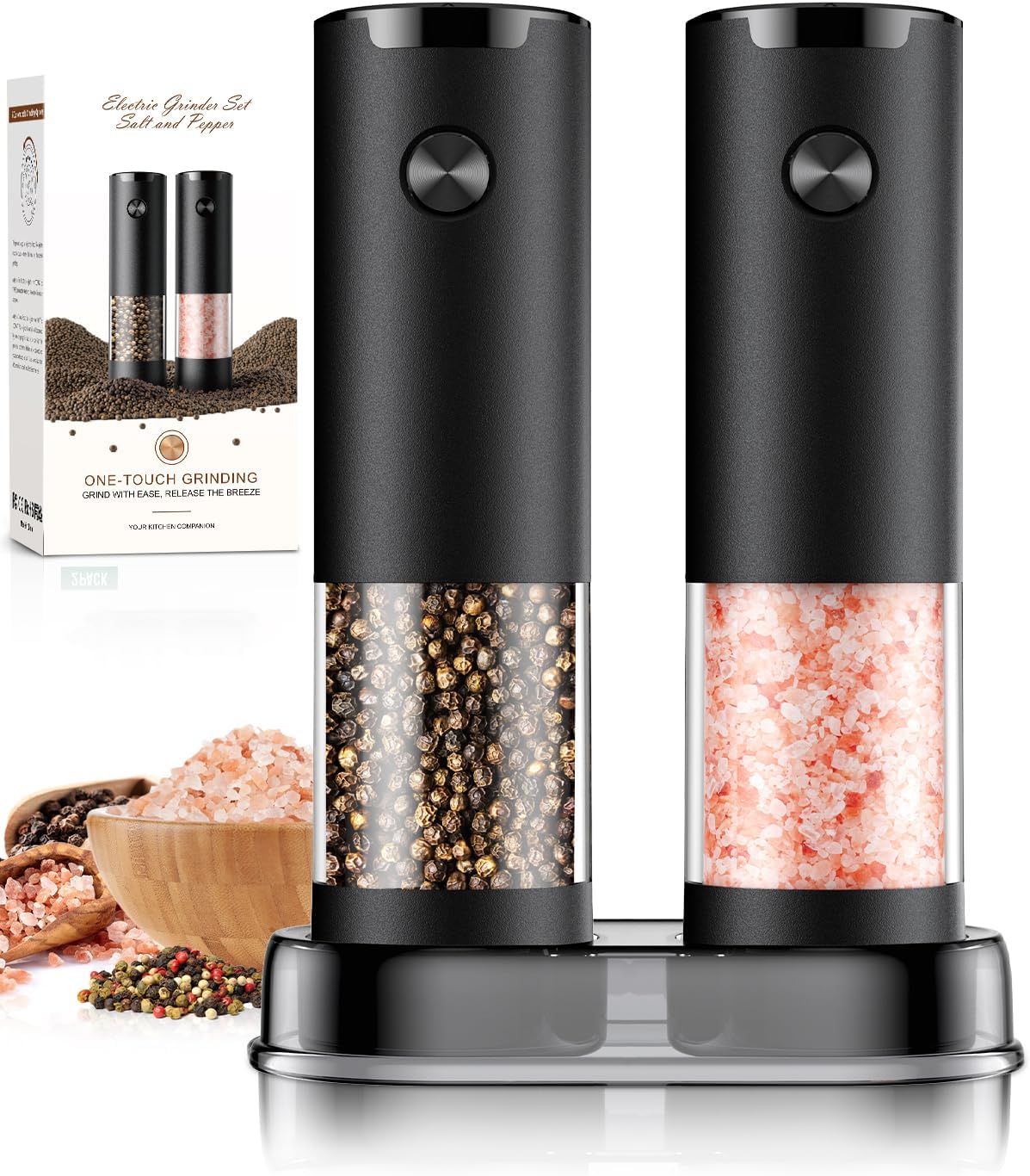 Skiennix Electric Salt and Pepper Grinder Set - Automatic Mill with Adjustable Coarseness & LED | Perfect Kitchen Gift for Mom