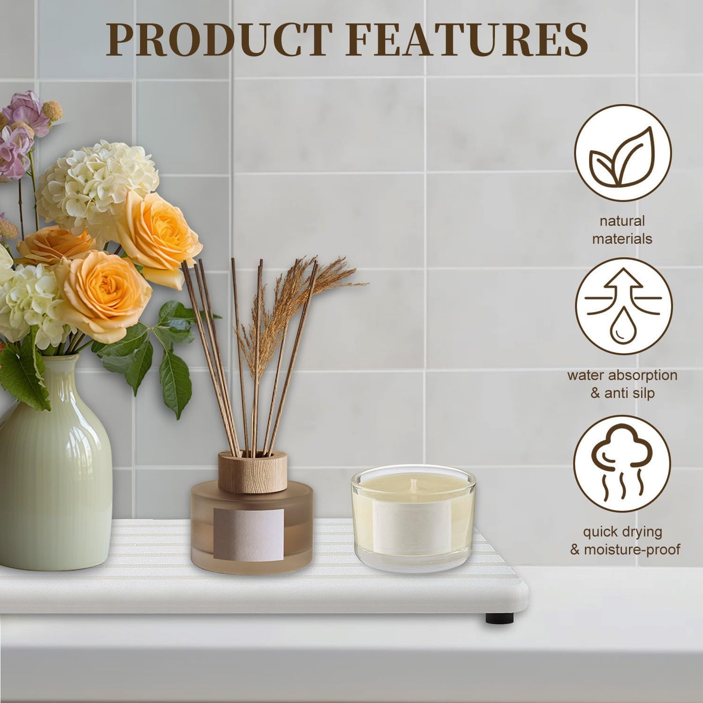 2 PCS Premium Diatomite Coasters with Grooved Design - Ultra Thirsty Absorbent Stone Tray for Soaps Dish, Plants, Toiletries - Keep Your Bathroom & Kitchen Counter Tops Dry & Tidy (8.27 x 3.94 Inches)