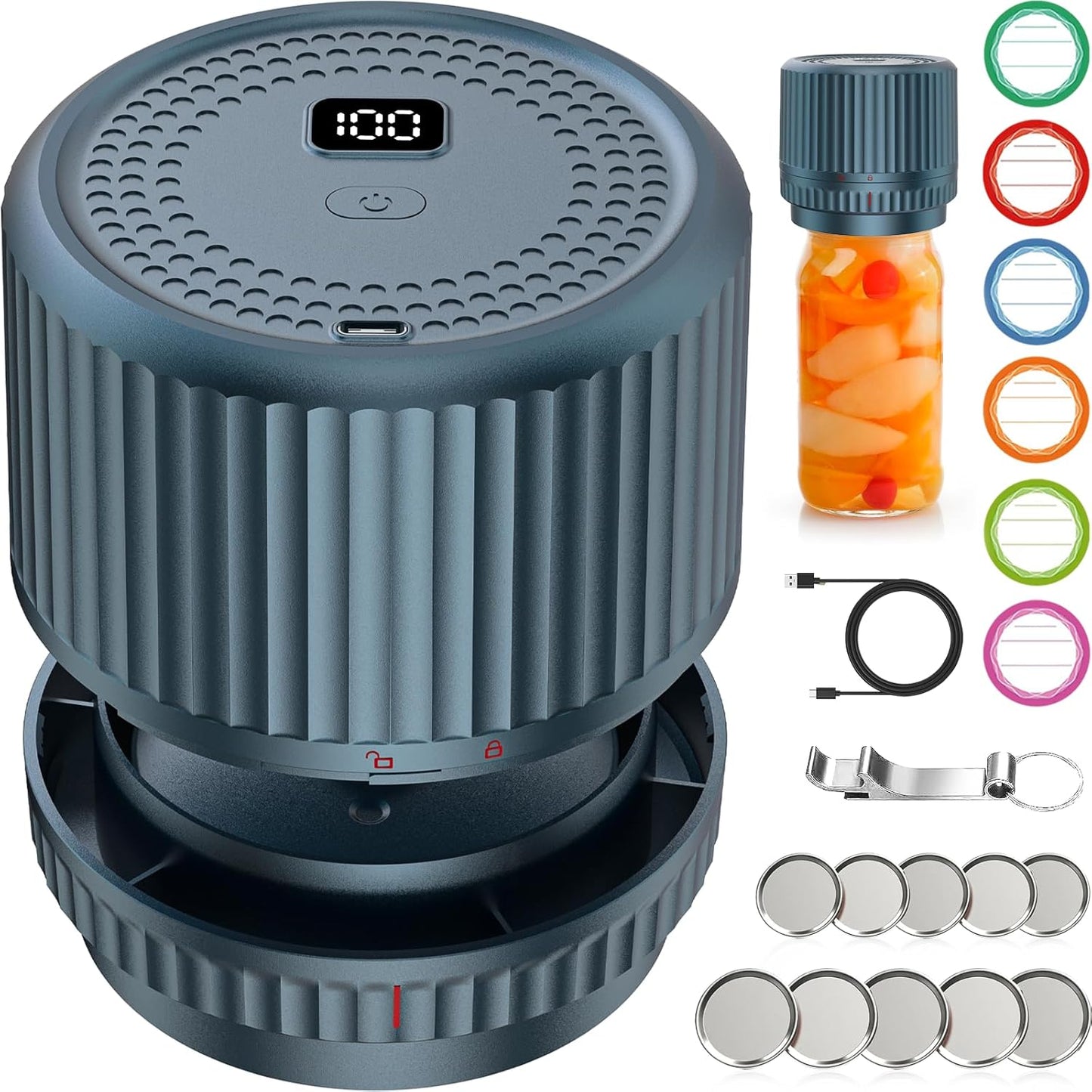 M12 Auto Stop Vacuum Sealer | Smart Mason Jar Sealer with 2500mAh Battery - Portable & Versatile