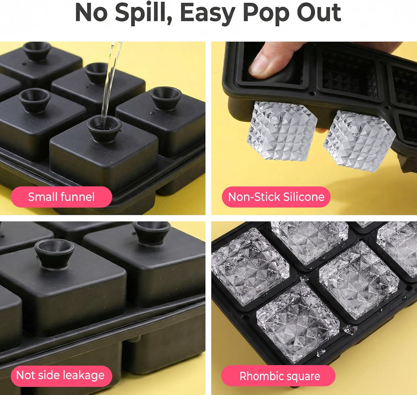Rhomboid Square Ice Cube Tray by [Brand Name] - 2-Inch Food-Grade Silicone Molds for Cocktails & Whiskey | Stackable & Reusable