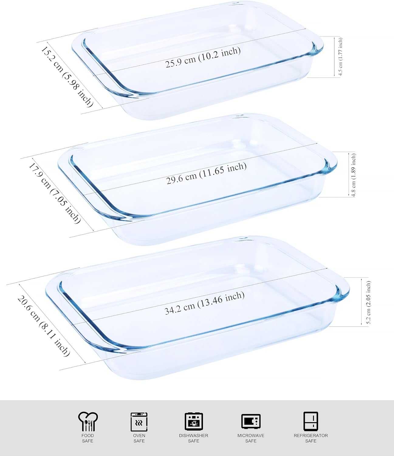 Tempered Glass Bakeware Set by [Brand Name] - 3 Rectangular Baking Dishes (1L, 1.5L, 2L) for Versatile Cooking