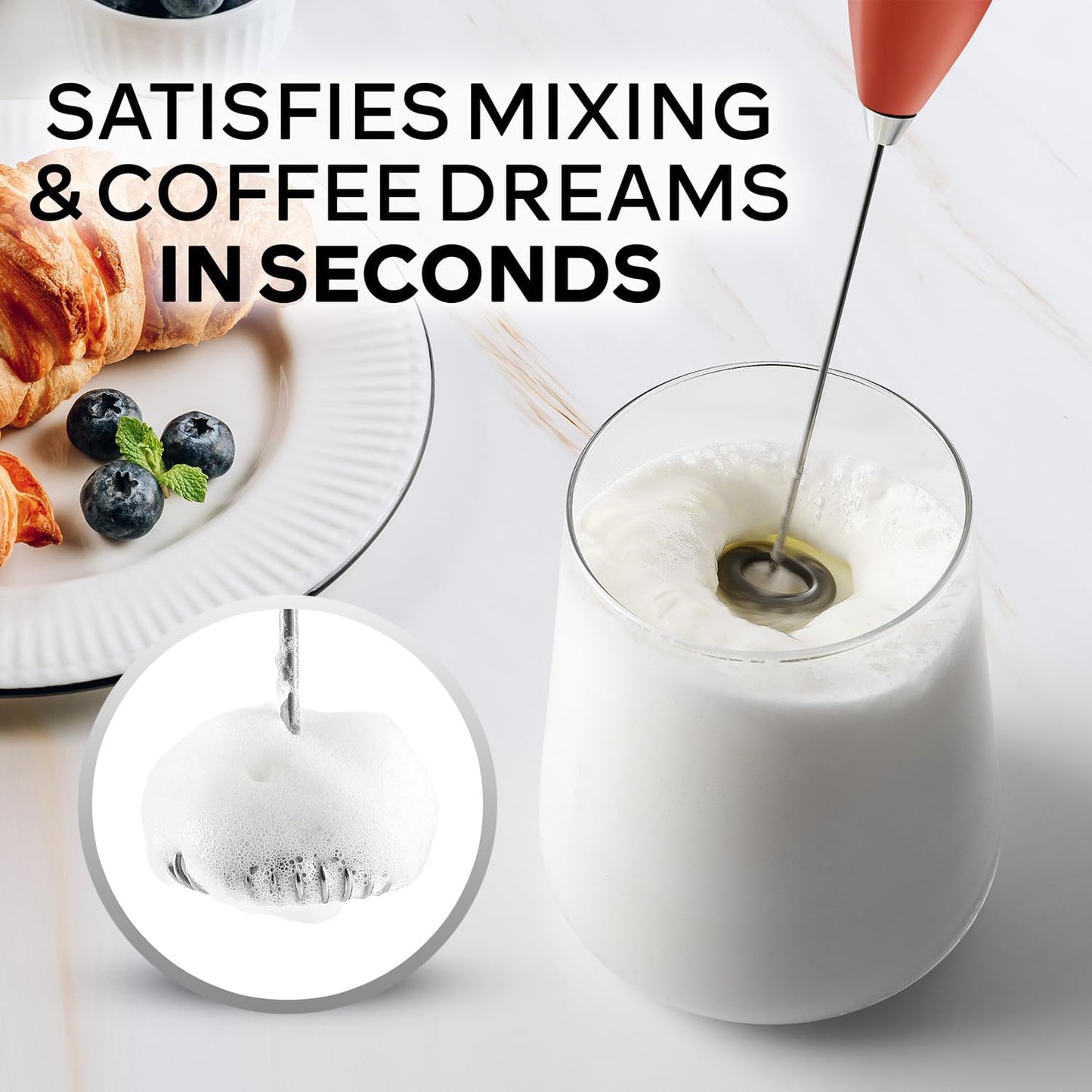 Zulay Kitchen Milk Frother Wand - Ultra-Fast Handheld Drink Mixer with 4 AA Batteries - Black & Red