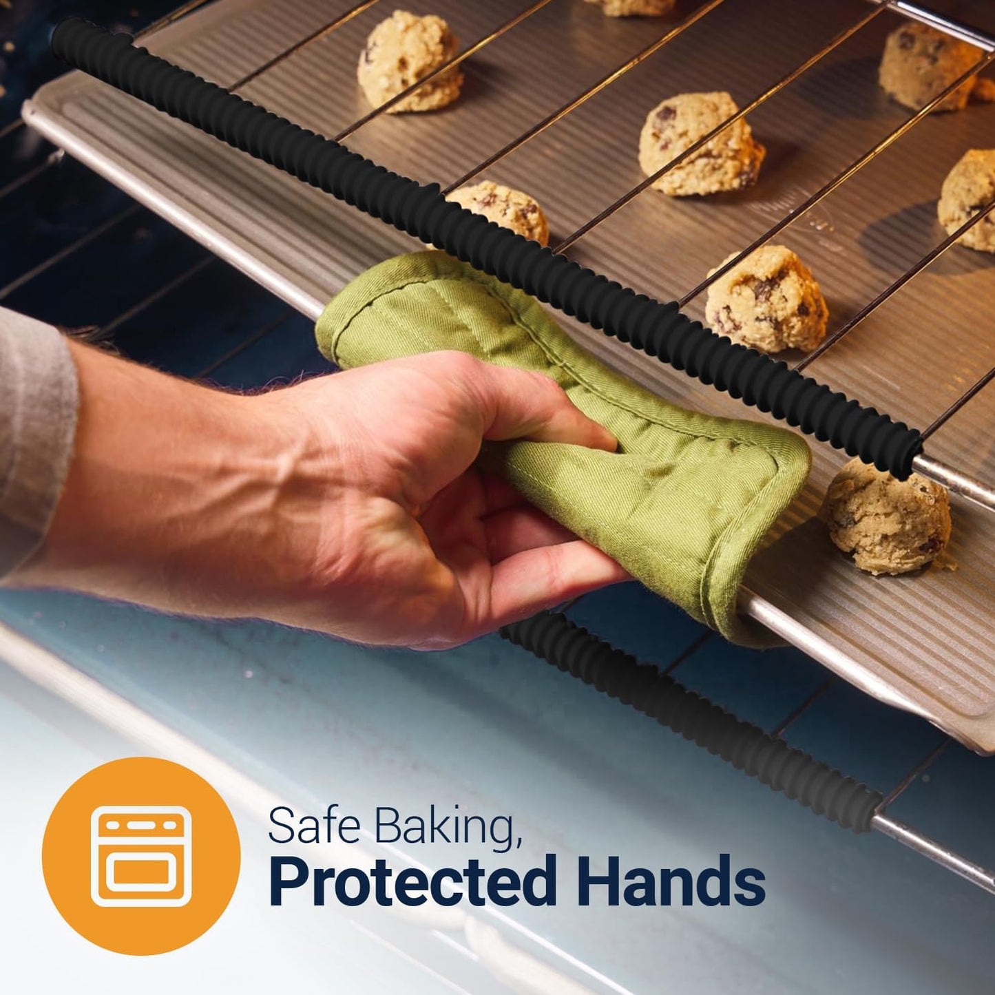 Linda’s Essentials Silicone Oven Rack Shields - Heat-Resistant Protectors | 22-Inch Black (2 Pack)