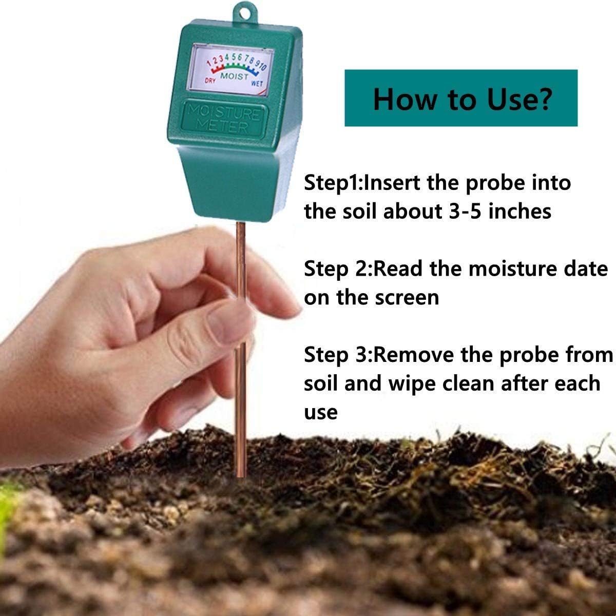 Soil Moisture Meter - Long Probe Hygrometer for Potted Plants & Gardens | No Battery Needed