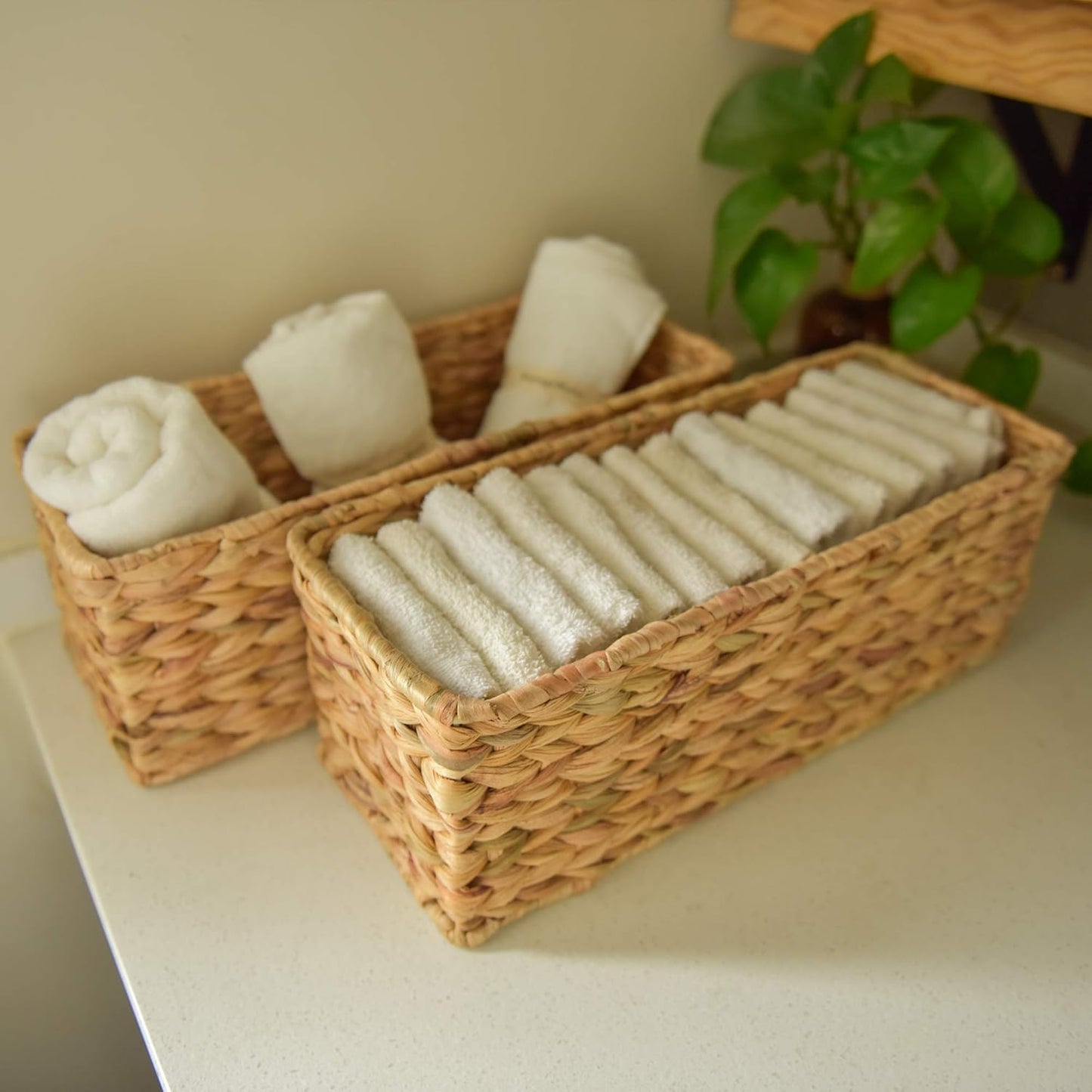 StorageWorks Toilet Tank Basket - Water Hyacinth Storage Baskets for Bathroom | 2-Pack Set