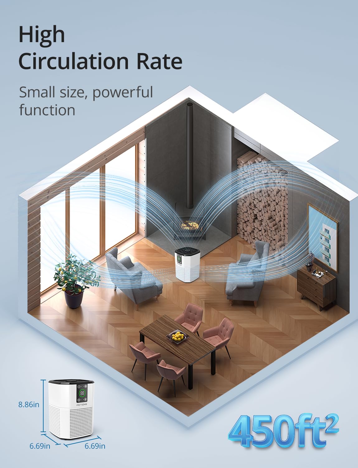 Air Purifiers for Home Bedroom Pets, FETIONS Air Cleaner with Ambient light Fragrance Sleep Mode, Compact with H13 HEPA Filter for Dander Smoke Pollen Odor, 9 Timer Settings, 4 Fan Speeds,White,1 Pack