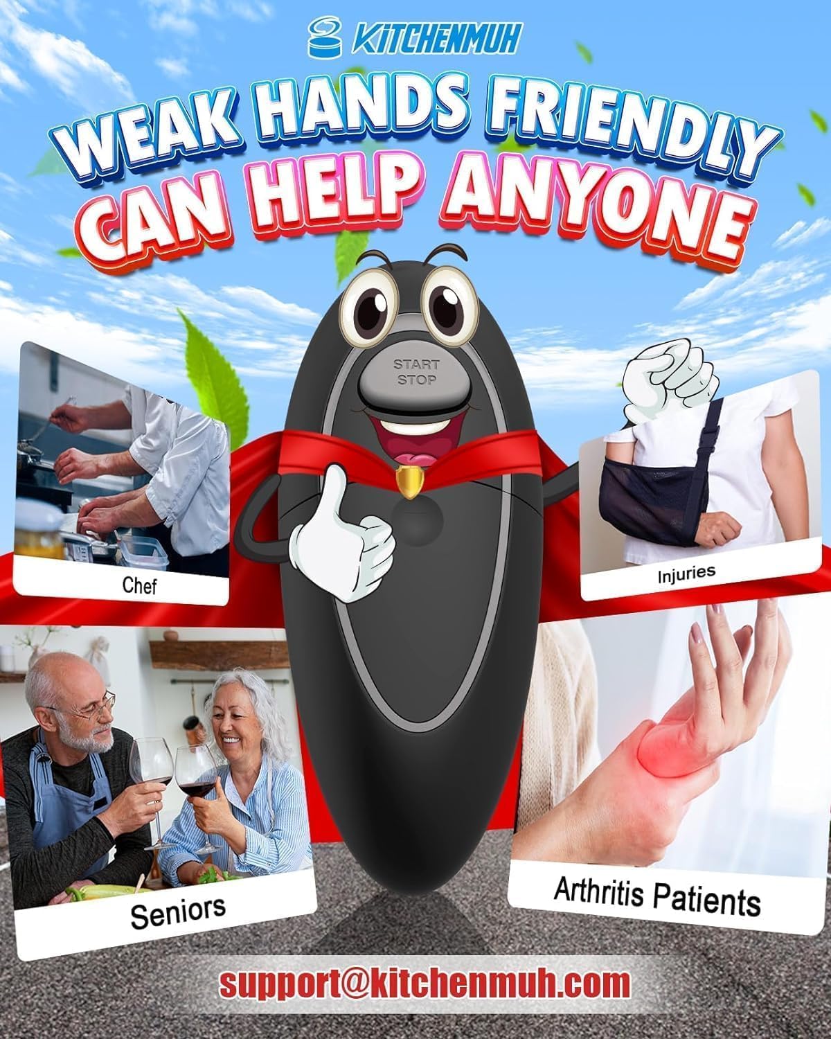 One Touch Electric Can Opener - Battery Operated, Smooth Edge Design | Fits All Can Sizes for Seniors