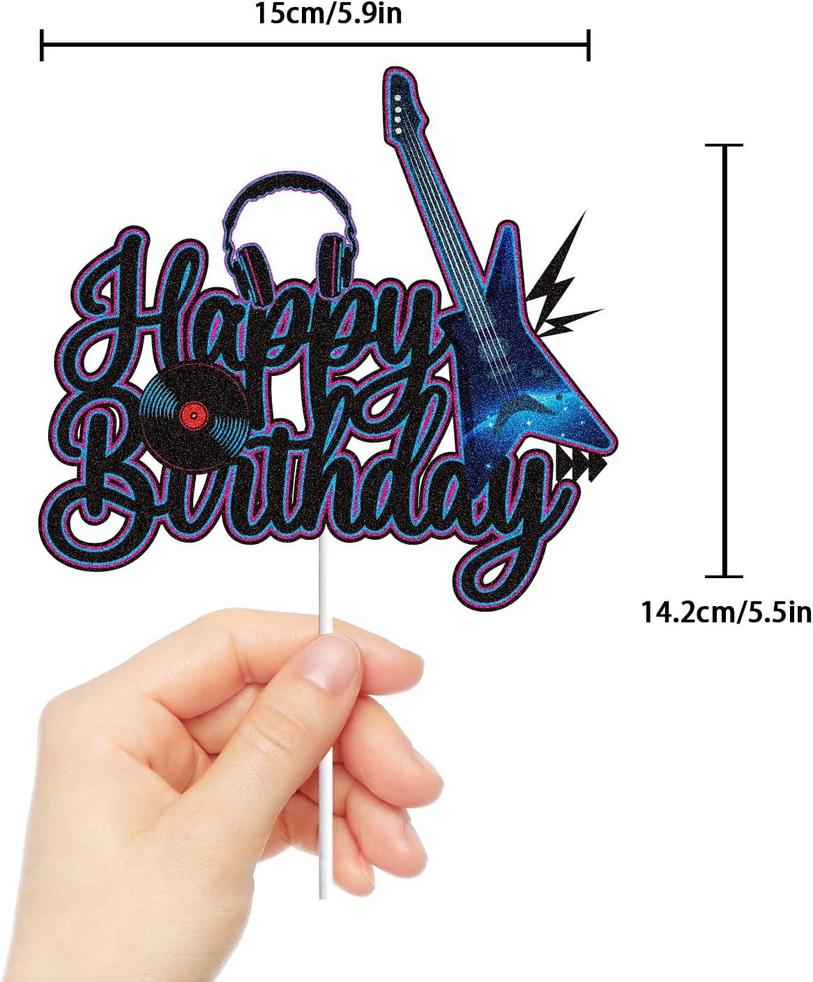 Skiennix Electric Guitar Cake Topper - Black & Purple Glitter Rock Music Theme Decor for Kids