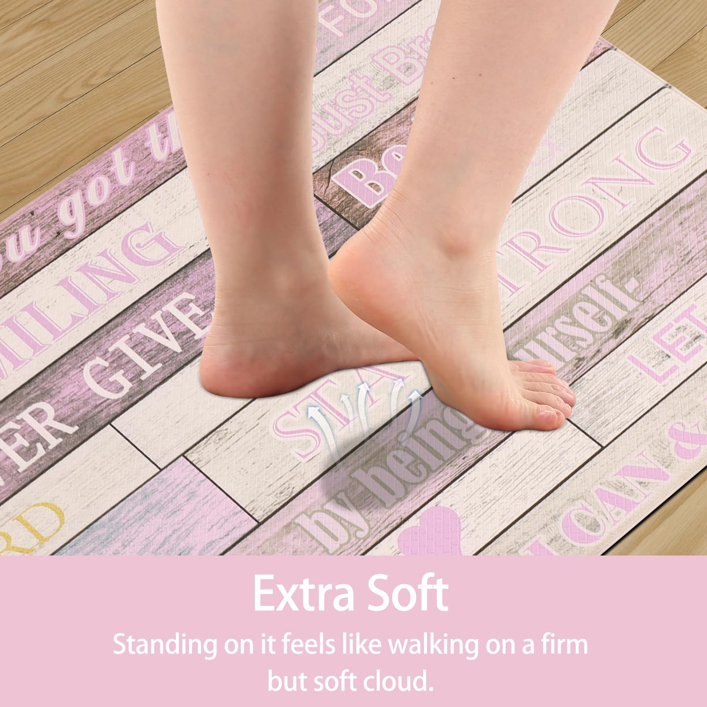 PCSWEET HOME Inspirational Positive Quotes Kitchen Mats for Floor Pink Anti Fatigue Mats for Kitchen Floor Cushioned Waterproof Pink Kitchen Decor Set