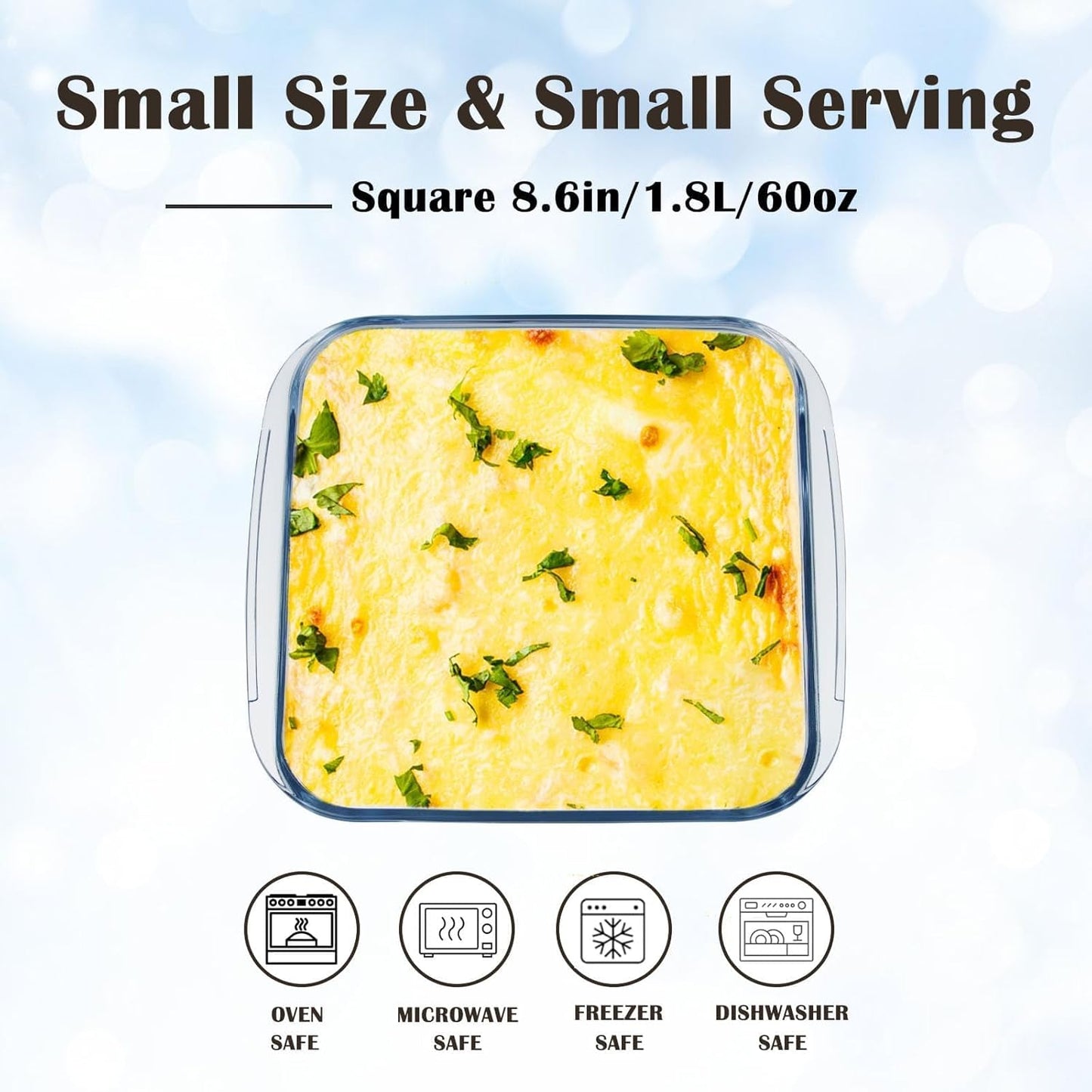 Small Glass Baking Dish - 8.6in Casserole Dish for Oven | Durable Square Glass Baking Pan