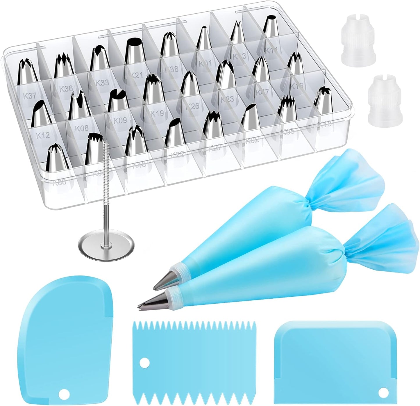Kootek 32-Piece Cake Decorating Kit - 24 Icing Piping Tips & 2 Reusable 12-Inch Bags