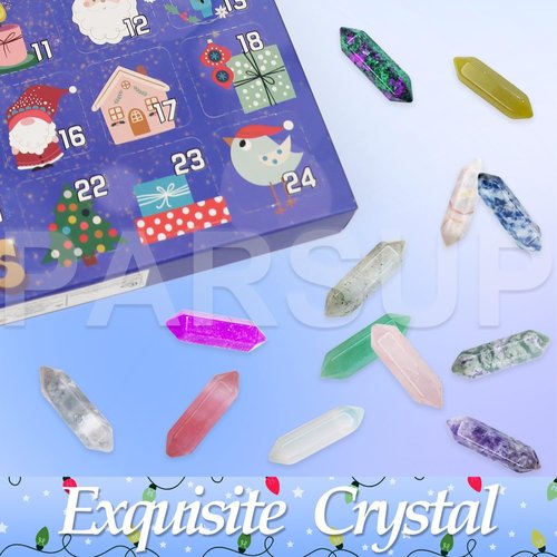 Christmas Crystal Advent Calendar 2025 | Healing Stones Kit with Necklace Holder & Magnifier