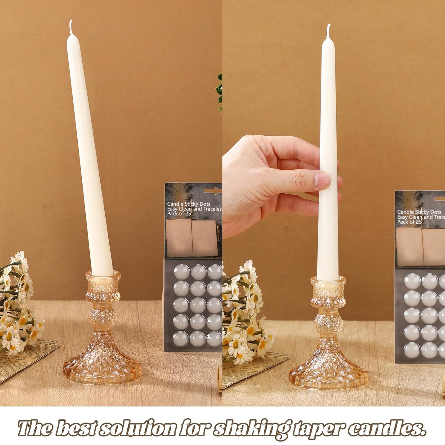 LemonRoad 100 Pcs White Wax Candle Adhesive Dots - Easy Clean Taper Holders for Weddings & Parties