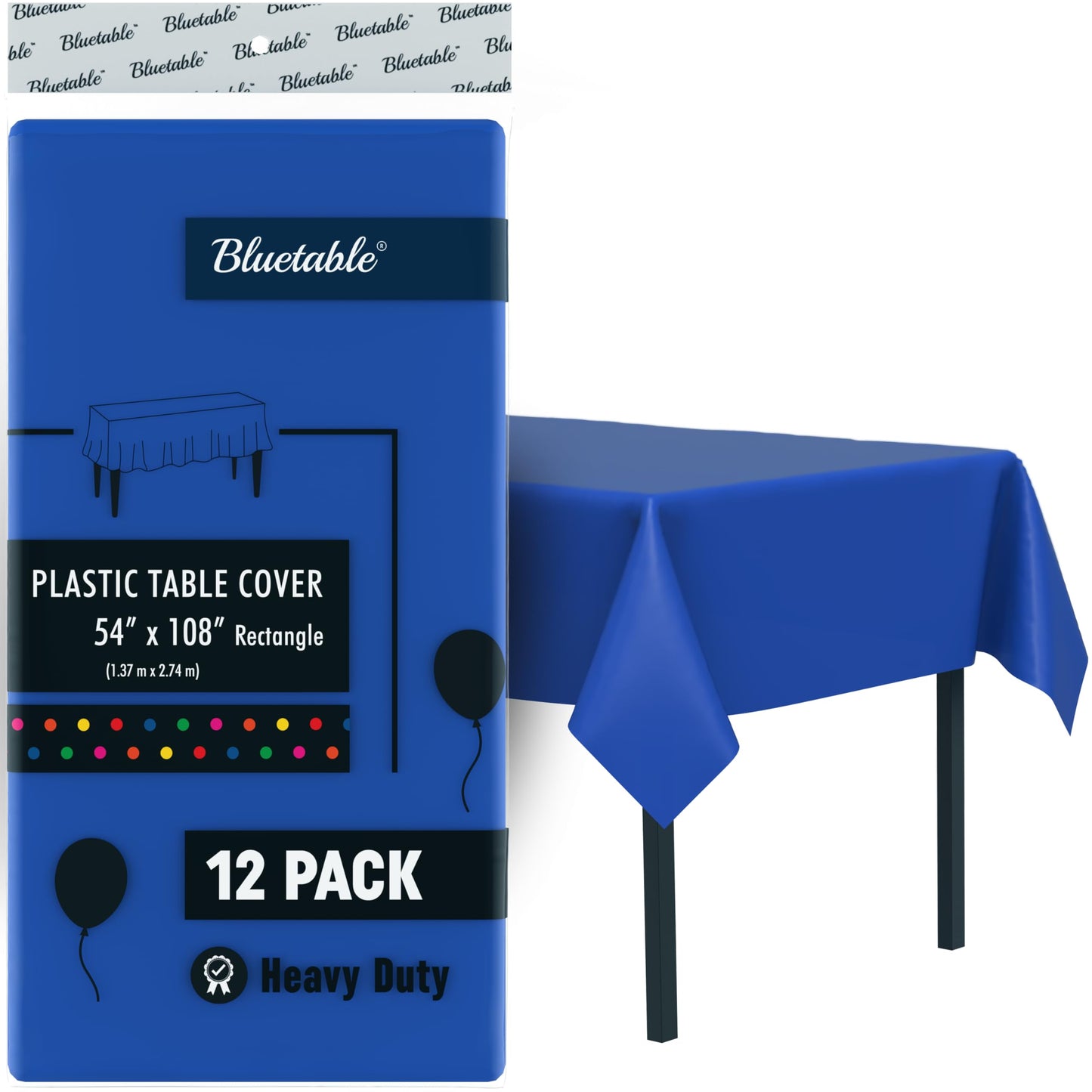 Plastic Tablecloth Disposable Blue (12 Pack) Bulk - Ultra Heavy Duty Table Cloth Rectangle (54” x 108”) 6 Foot or 8 Foot Tables, Premium Royal Blue Party Table Cloths Birthdays Christmas [12 Pack]