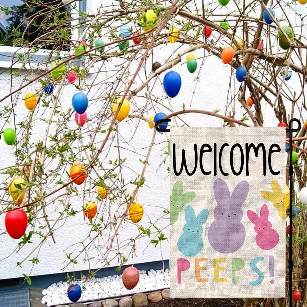 Welcome Easter Garden Flag - Double-Sided Bunny Banner | 12x18 Inch Spring Outdoor Decoration