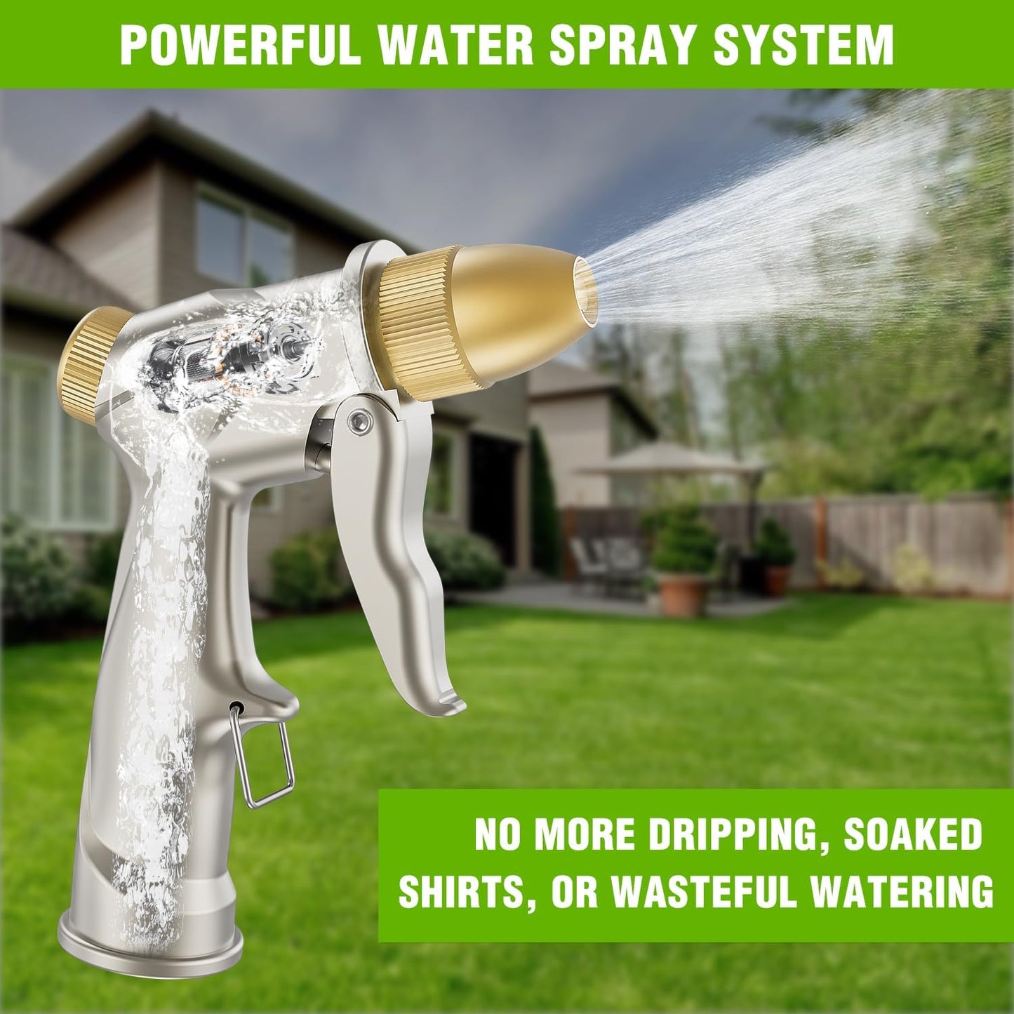Yesker Garden Hose Nozzle - Heavy Duty 100% Metal Brass Sprayer with 4 Adjustable Spray Patterns for Outdoor Use