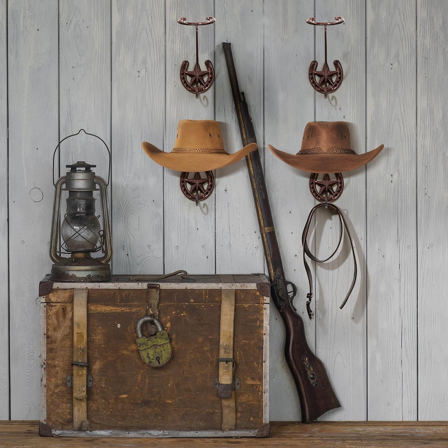 HYDERMUS Cowboy Hat Organizer Rack for Wall 4 Pack Metal Cowboy Hat Holder Wall Mounted Iron Western Wall Decor Horseshoe Hat Hanger for Storage and Display at Closet Bedroom Living Room