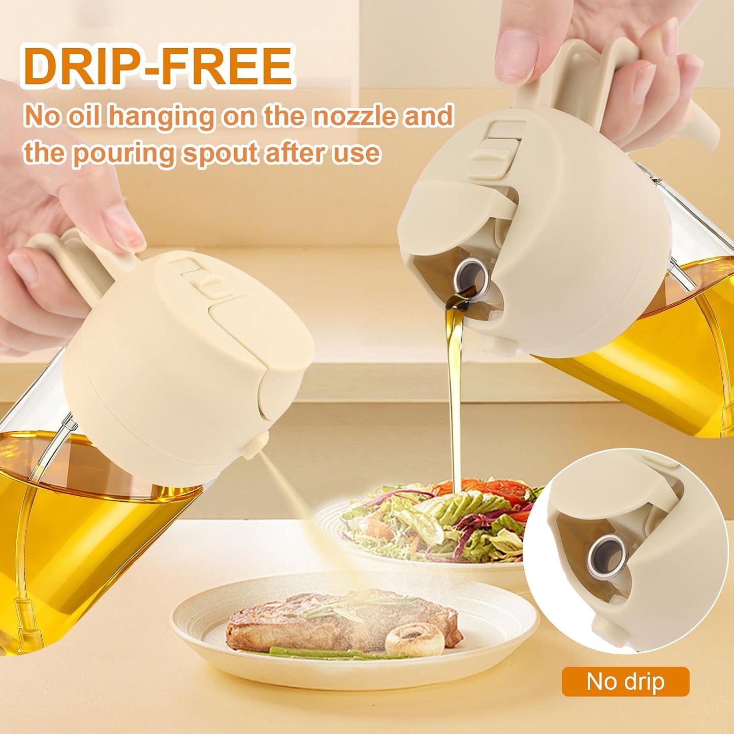Skiennix Glass Olive Oil Sprayer - 2-in-1 Cooking Oil Dispenser Bottle | 16oz/470ml, White