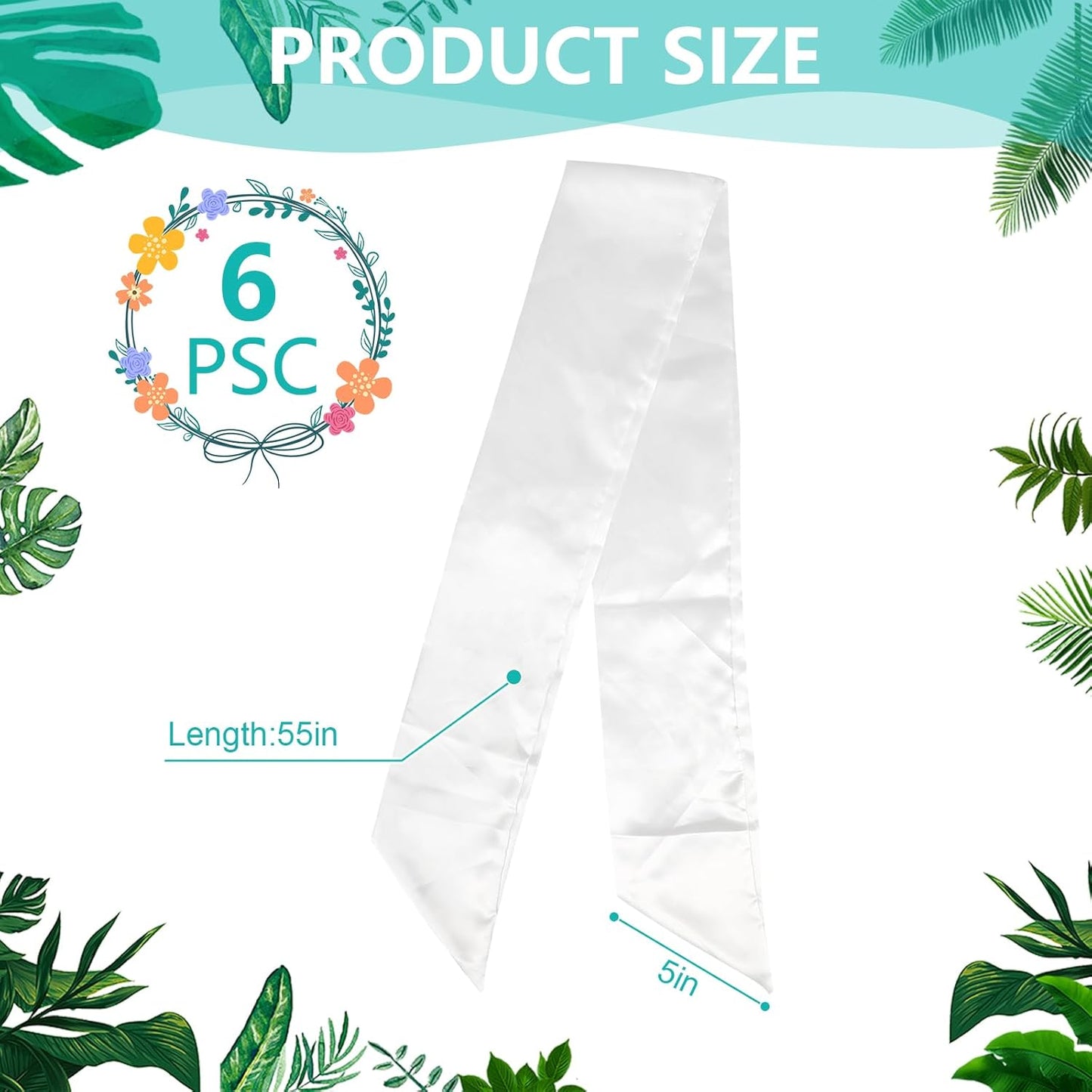 Skiennix 6Pcs White Wreath Sash - Blank Embroidery Door Hanger for Christmas & Halloween | 5x55in