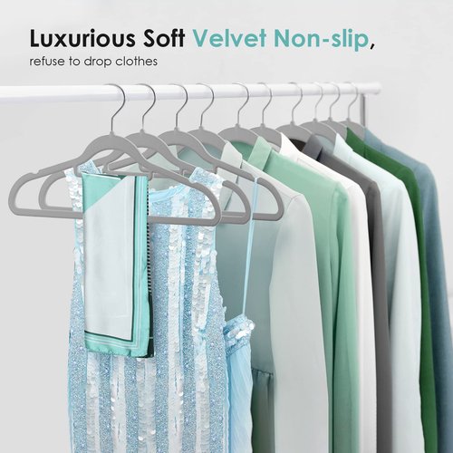 DUDUCOFU Velvet Hangers Non Slip Felt Hangers, 50 Pack Grey Velvet Clothes Hangers Space Saving Slim with 360 Degree Swivel Hook for Suits Coats, Jackets, Pants, and Dress Clothes