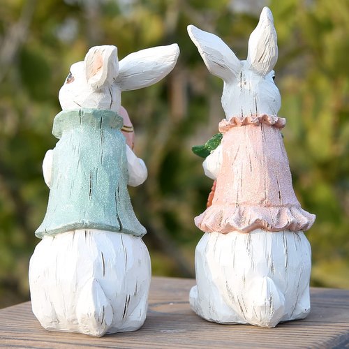 Hodao Easter Bunny Decorations Spring Home Decor Bunny Figurines Gifts(Easter White Rabbit 2pcs)