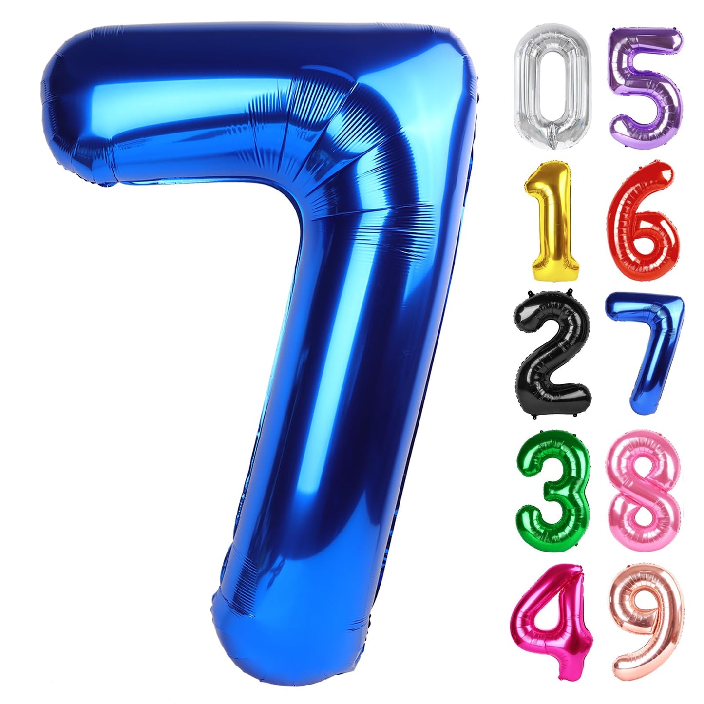 Metallic Blue Number 7 Balloon 40 Inch, 7th Birthday Party Decorations for Children, Giant 7 Foil Balloon for Party Supplies