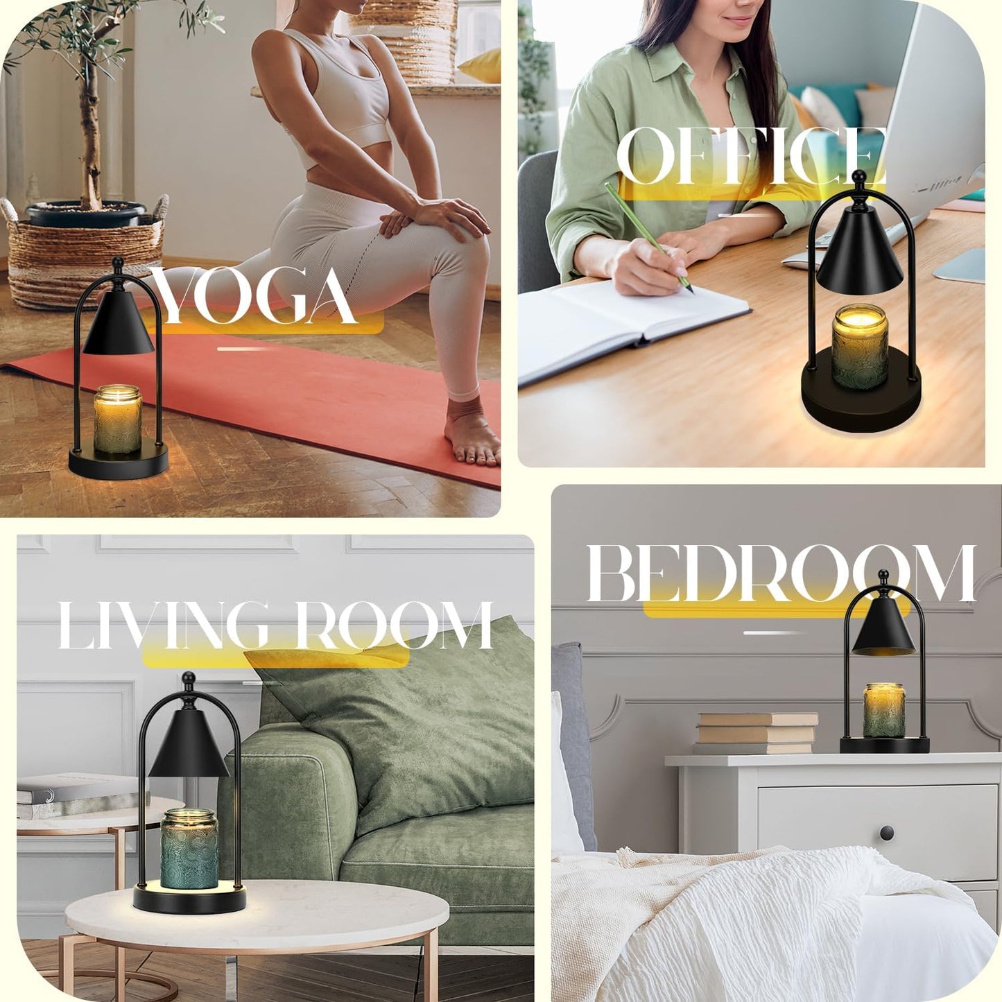 Soilsiu 2 Packs Candle Warmer Lamp with Timer, Electric Black Candle Warmer Light for Bedroom, Dimmable Wax Melts Warmer for Candle Jars, Home Decor Beside Lamp Gifts for Women