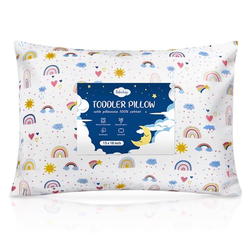 Babebay Toddler Pillow - Soft 13x18 Kids Sleeping Pillow | Machine Washable Cotton Case, Ideal for Travel