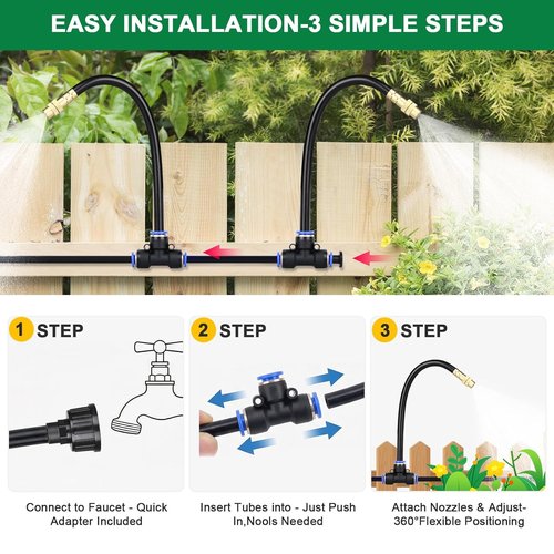 Drip Irrigation System - 100Ft 1/4" Garden Watering Kit with 24 Adjustable Copper Nozzles for DIY Gardens