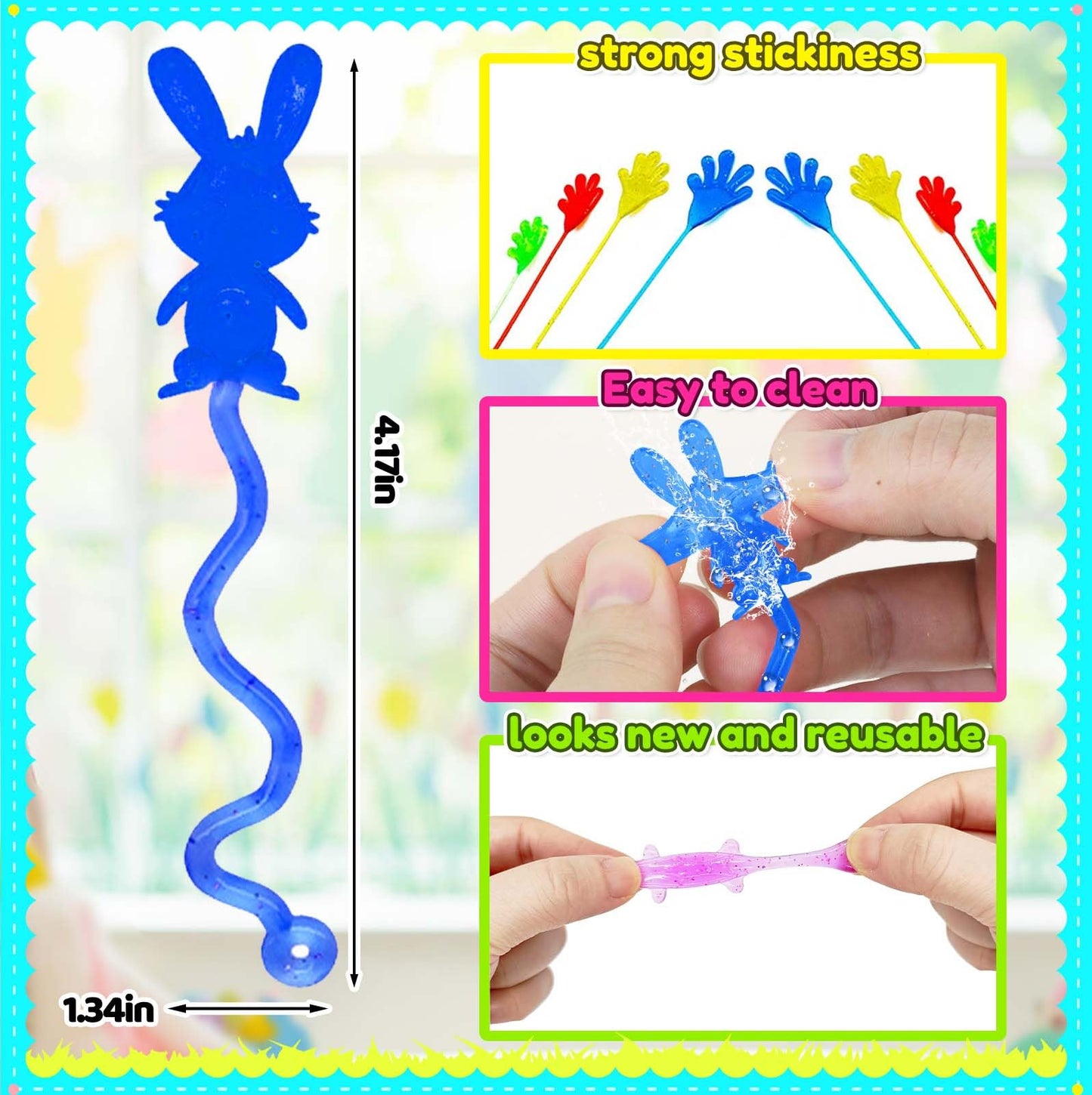 Voiiake Easter Egg Fillers & Basket Stuffer Essentials - 48Pcs Mini Sticky Toys Hands for Kids Teens Boys Girls, Bulk Party Favors Supplies , Treasure Box Toys for Classroom , Egg Hunt Party Supplies