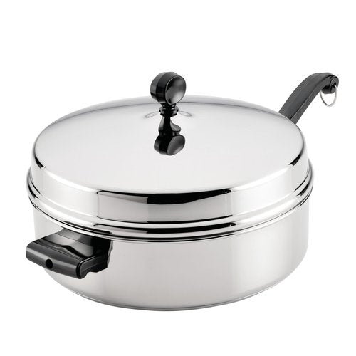 Farberware Classic Series Anniversary Edition Stainless Steel Sauté Pan and Lid with Helper Handle, Induction Suitable, 6 Quart Jumbo Cooker, Metal Utensil Safe - Stainless Steel