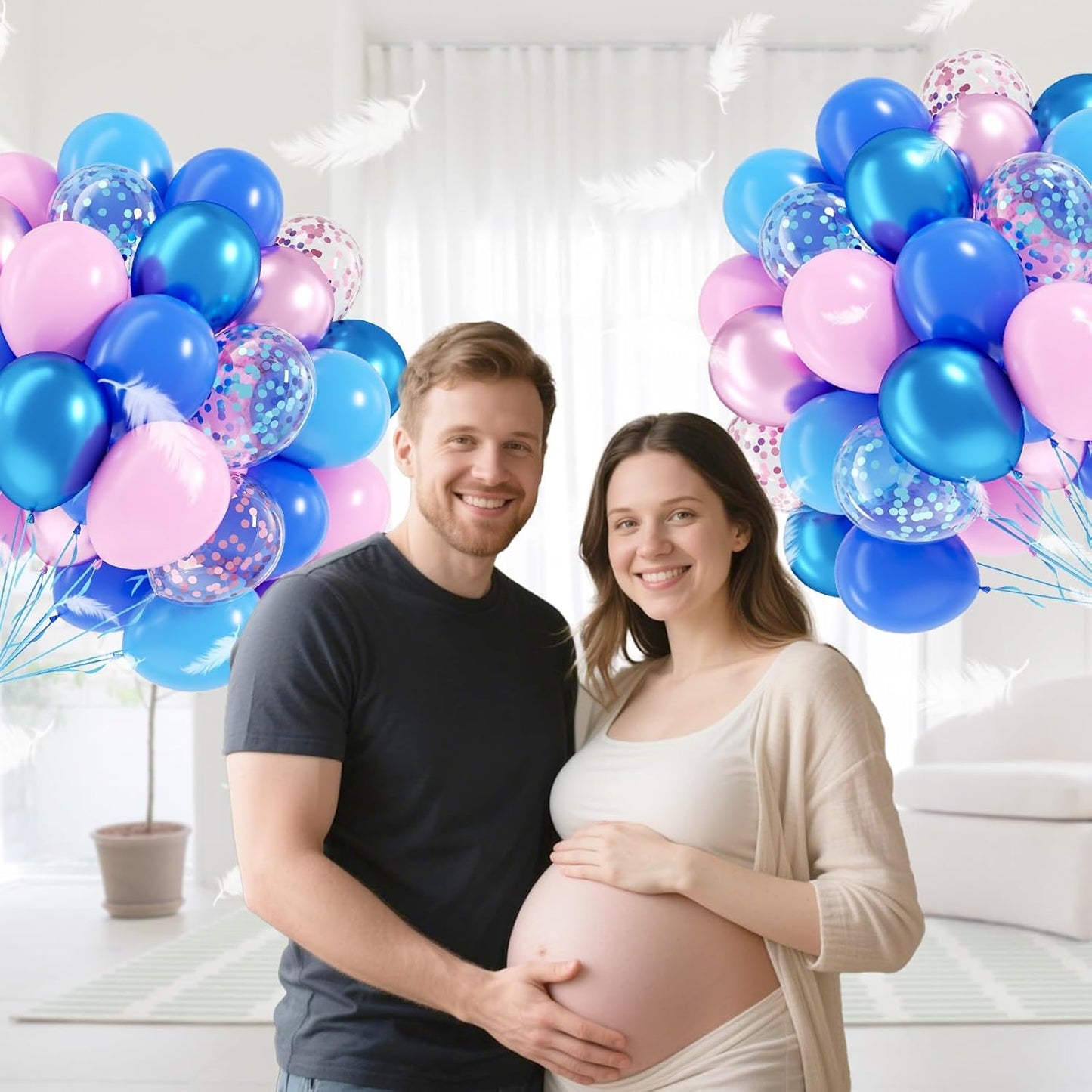 Skiennix 12-Inch Pink & Blue Balloons - Metallic Confetti for Gender Reveal & Baby Shower Decor