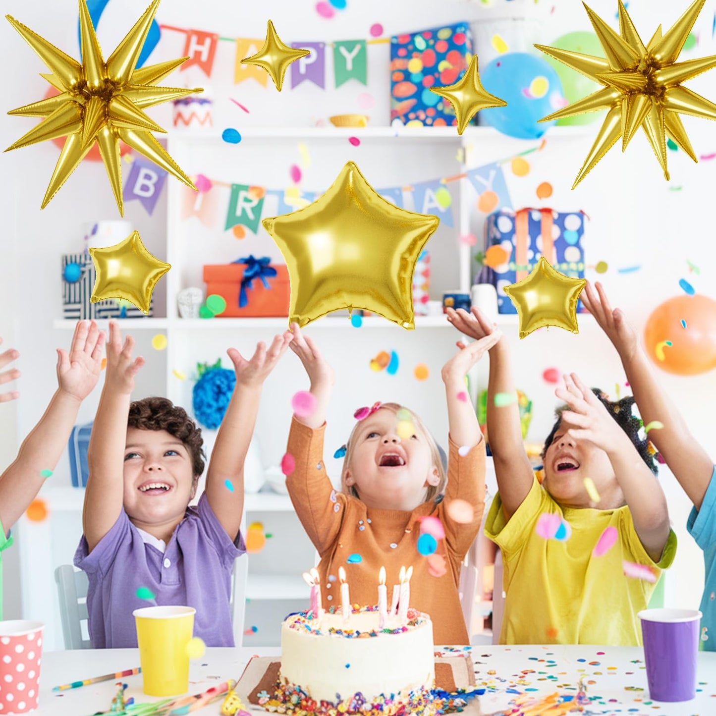 Gold Star Balloons, 22/18/10 Inch Foil Balloons, Four-Pointed Balloon for Women Men Birthday Graduation Celebration Wedding Baby Shower Decorations