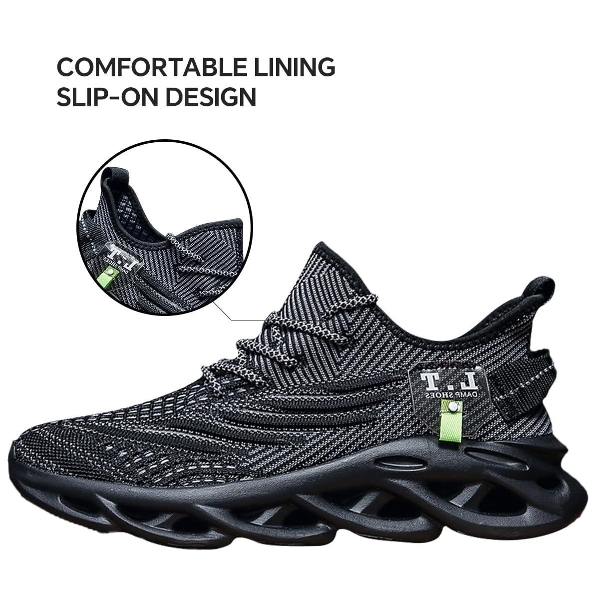 MGBDSZ Mens Running Shoes Gym Slip on Sneakers Non Slip Walking Tennis Sports Work Athletic Workout Casual Lightweight Breathable Fashion Black US 11