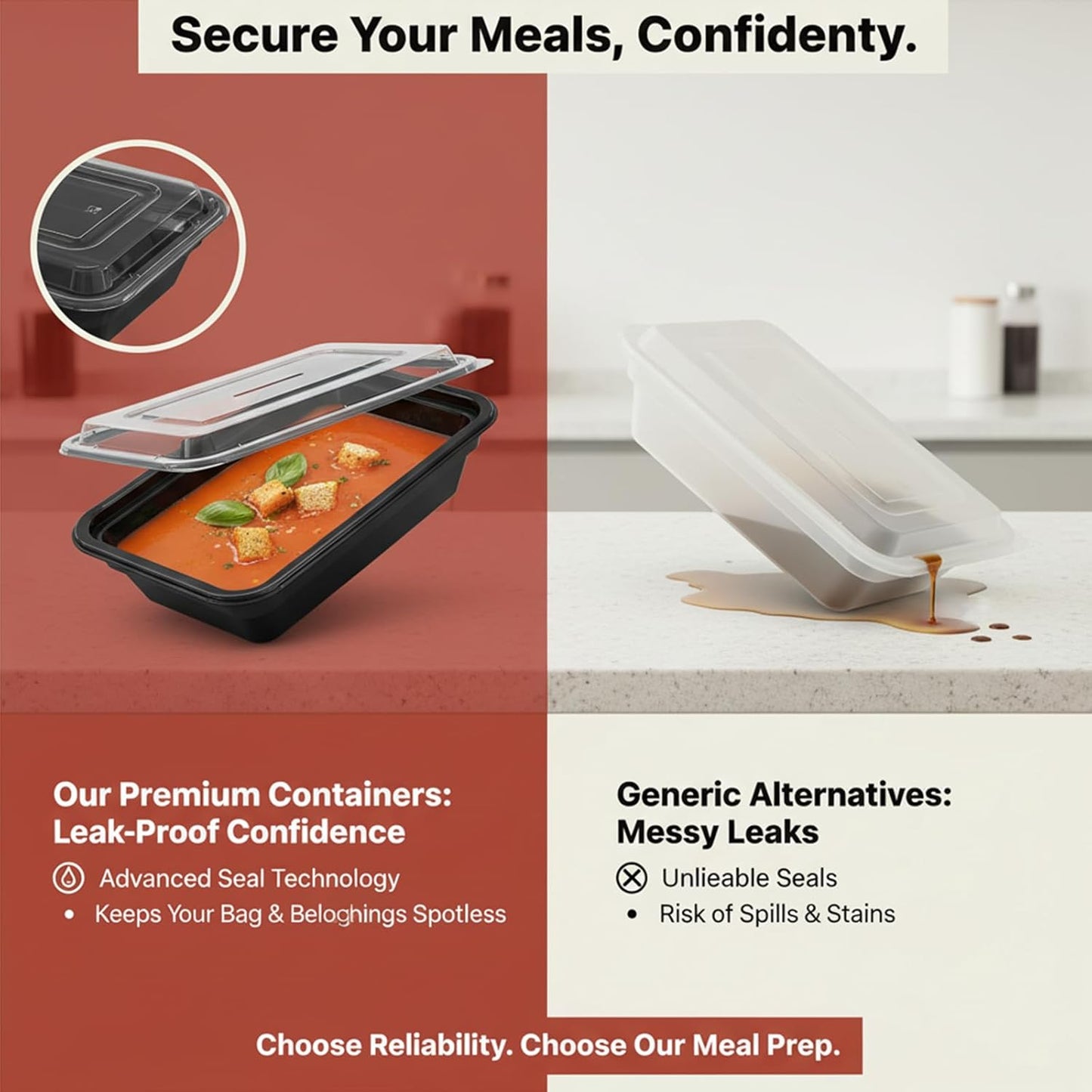 Regine Switzerland Meal Prep Containers - 60 Pack 24 oz Reusable, Leakproof, BPA-Free | Microwave & Dishwasher Safe