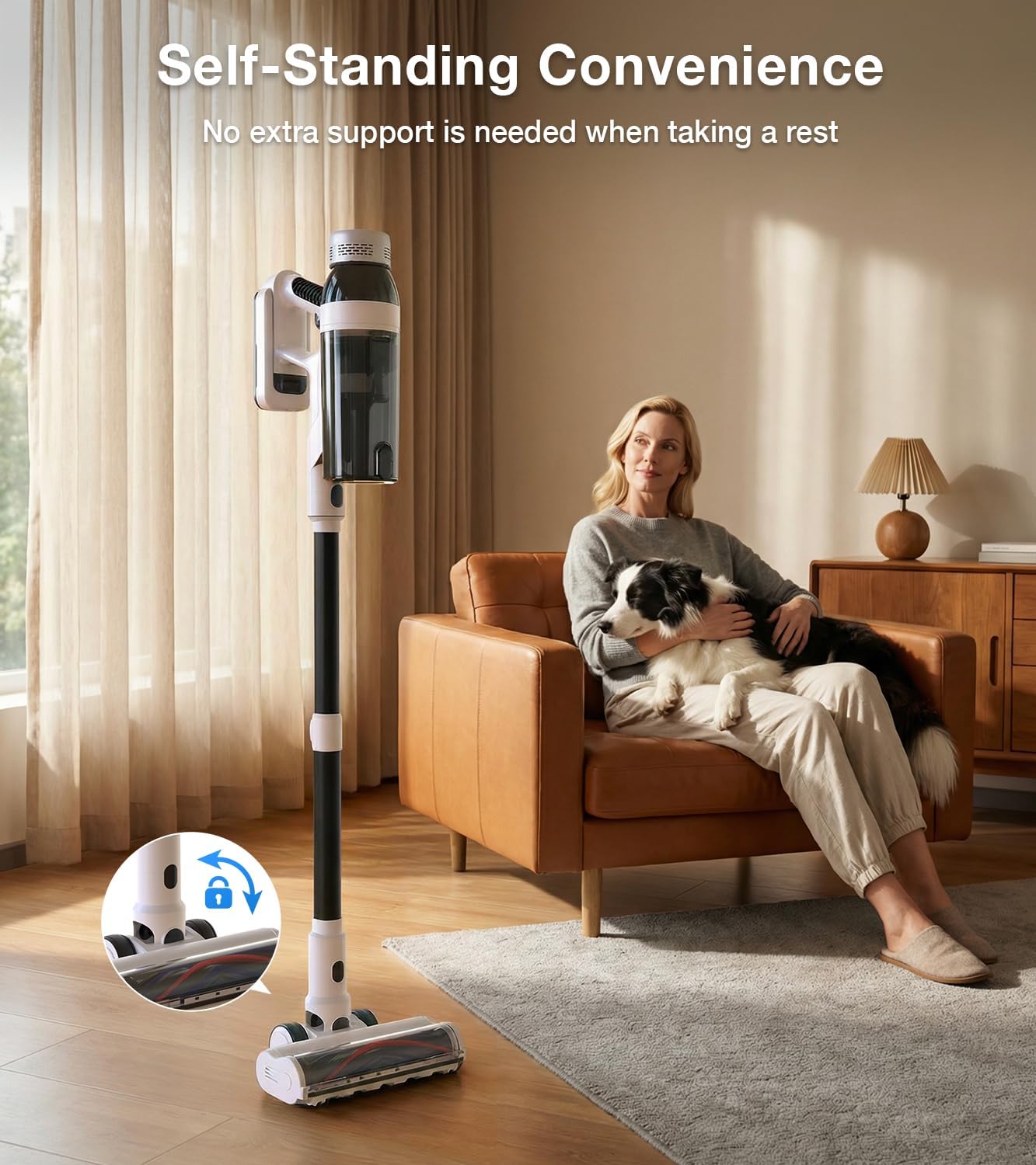 Skiennix Cordless Vacuum Cleaner - 15-in-1 Self-Standing Design with LED Light & Anti-Tangle | 55 Mins Runtime for Hard Floors & Carpets
