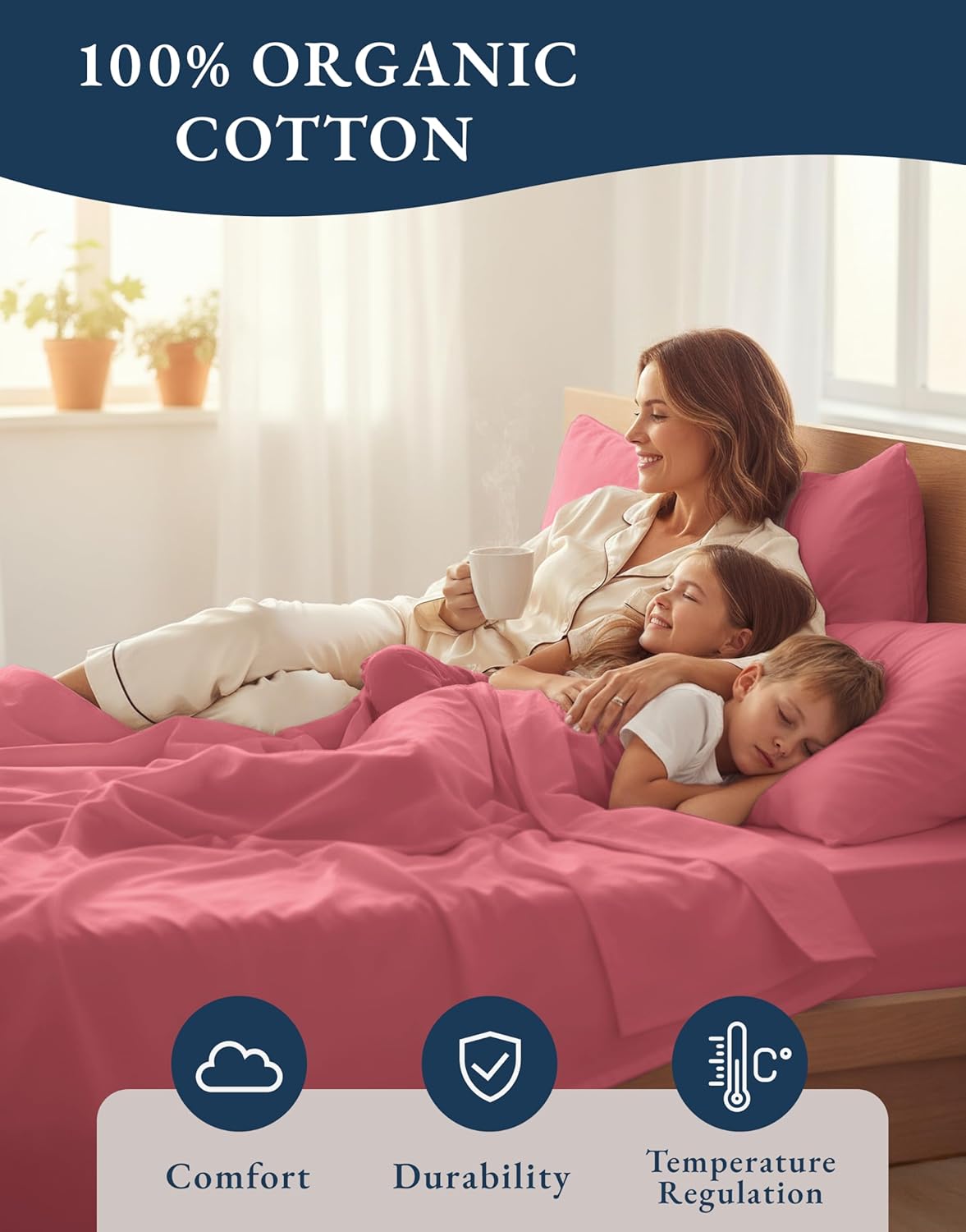 LANE LINEN 100% Organic Cotton Full Bed Sheets - Soft, Sustainably Produced, Machine Washable | Mineral Red