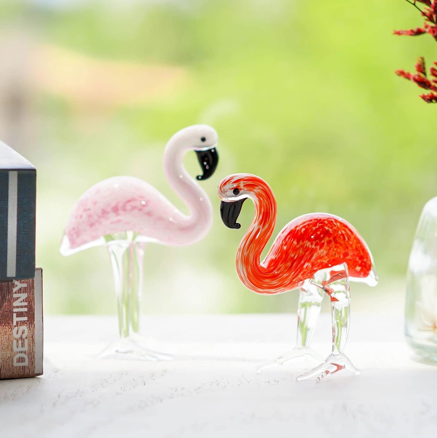 QFkris Blown Glass Flamingo Figurines - Elegant Love Token Art Glass | Set of 2 for Women